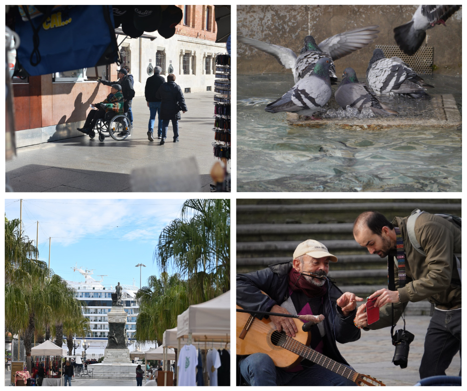 Collage con cuatro fotos hechas en las calles de Cádiz