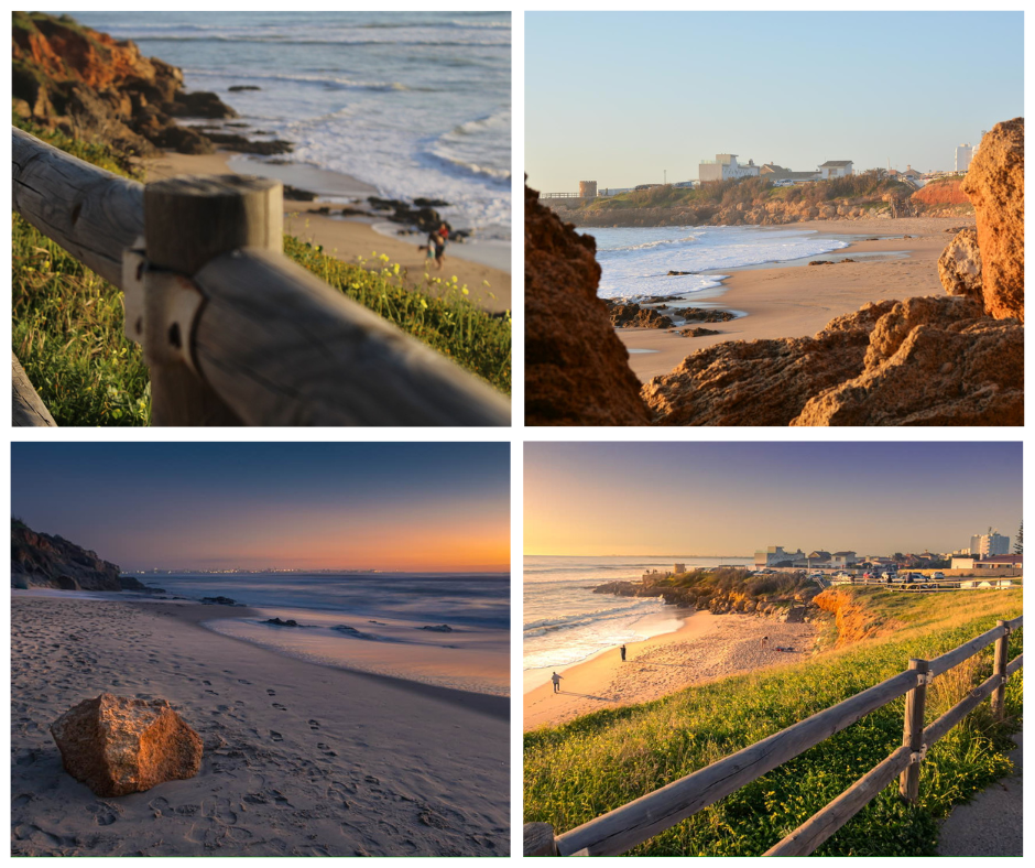 Collage con cuatro fotos de paisajes hechas en la playa