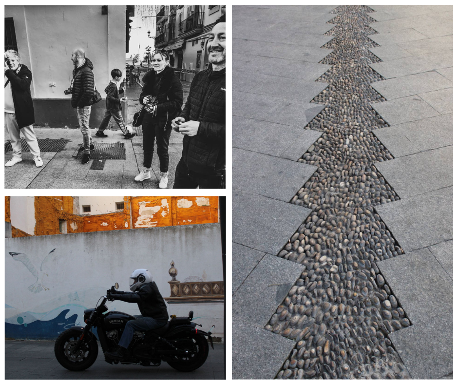 Collage de tres fotos hechas por los alumnos en la práctica de fotografía urbana